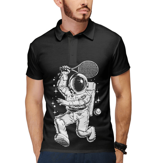 Мужское поло с изображением Space tennis цвета Белый