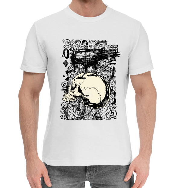 Мужская хлопковая футболка с изображением Raven & Skull цвета Белый