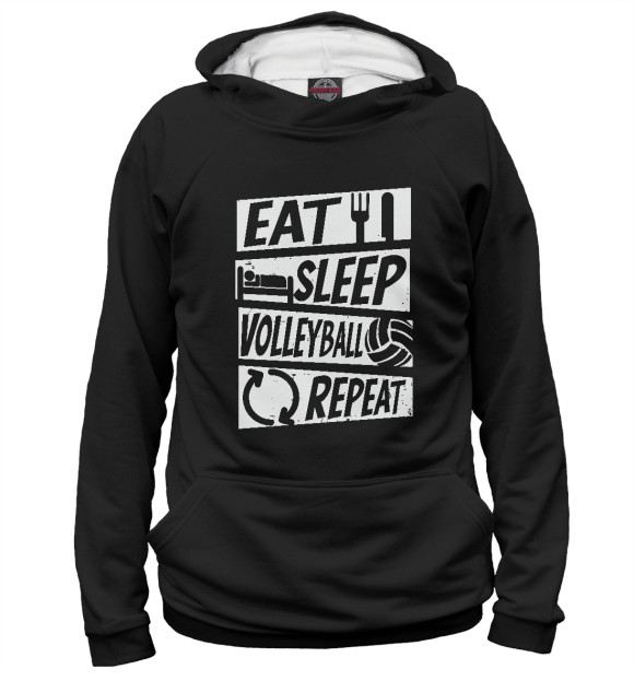 Женское худи с изображением Eat, Sleep, Volleyball цвета Белый