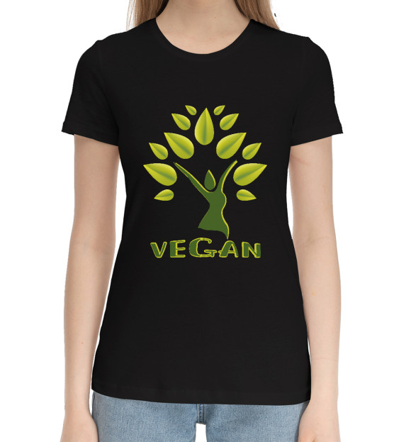 Женская хлопковая футболка с изображением VEGAN цвета Черный