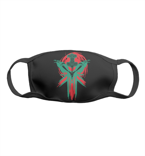 Маска тканевая с изображением Вороны Одина и Мьёльнир цвета Белый