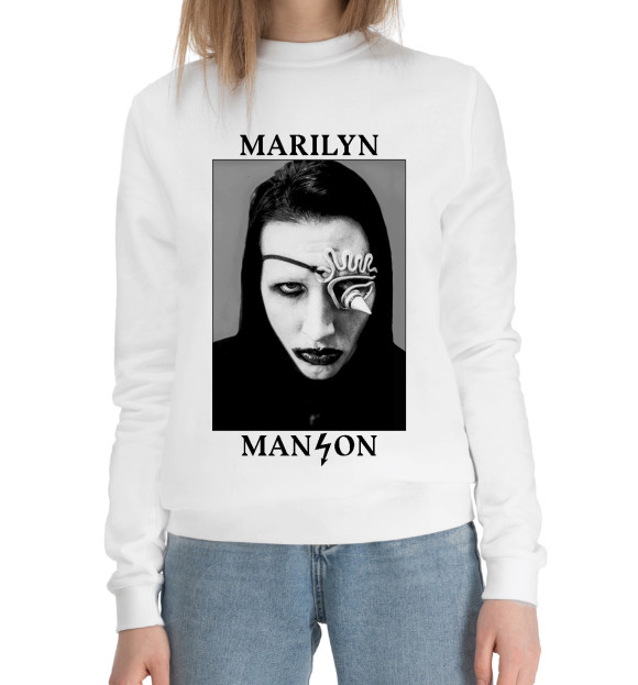 Женский хлопковый свитшот с изображением Marilyn Manson Antichrist цвета Белый