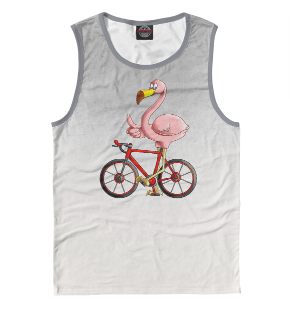 Майка для мальчика с изображением Flamingo Riding a Bicycle цвета Белый
