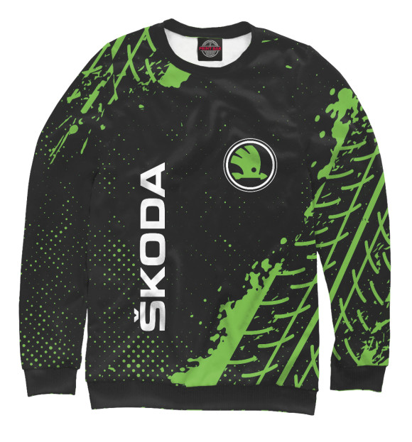 Мужской свитшот с изображением Skoda / Шкода цвета Белый