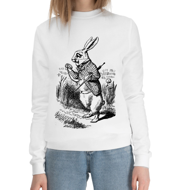 Женский хлопковый свитшот с изображением Кролик цвета Белый