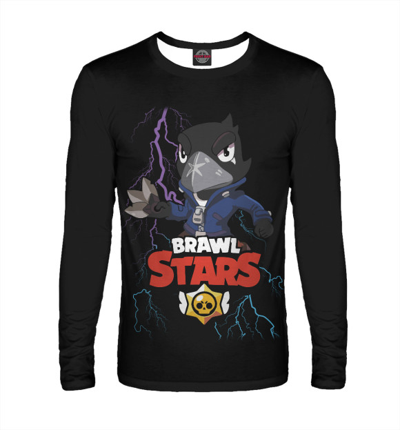 Мужской лонгслив с притом Brawl Stars Crow цвета Белый Мужской лонгслив с изображением Brawl Stars Crow цвета Белый