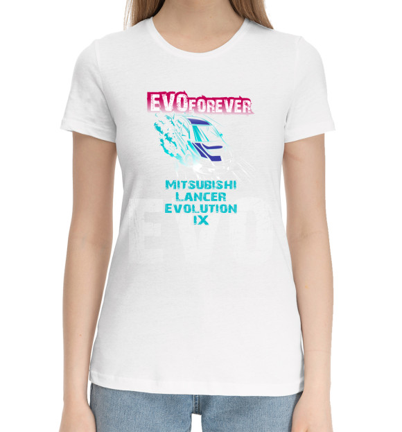 Женская хлопковая футболка с изображением EVO9 цвета Белый