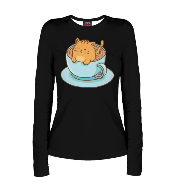 Женский лонгслив с изображением Cup of cat цвета Белый