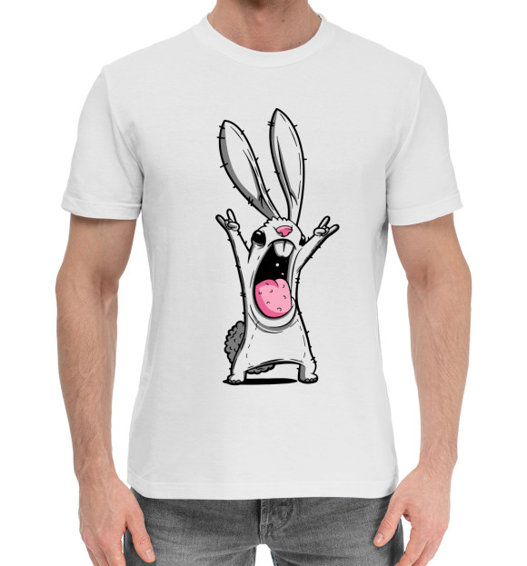 Мужская хлопковая футболка с изображением Кролик Рок цвета Белый