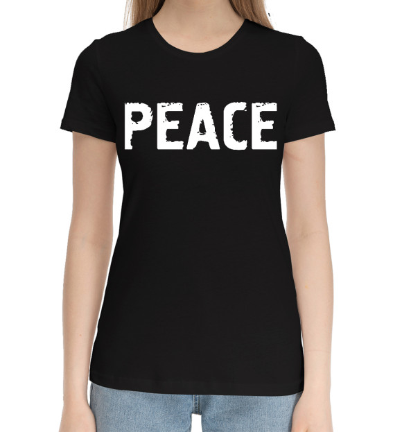 Женская хлопковая футболка с изображением Peace цвета Черный