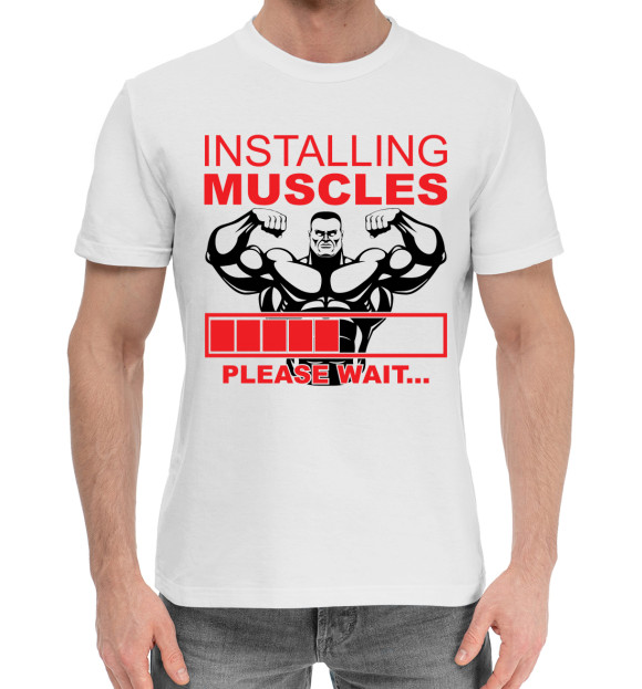 Мужская хлопковая футболка с изображением Установка мышц... цвета Белый