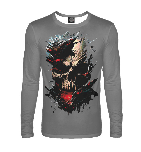 Мужской лонгслив с изображением Skull on gray background цвета Белый