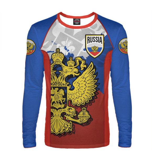 Мужской лонгслив с изображением Герб России цвета Белый