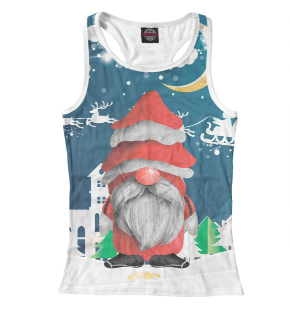 Женская майка-борцовка с изображением Гном Санта цвета Белый