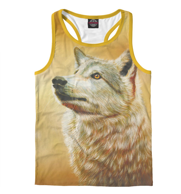 Мужская майка-борцовка с изображением Белый спокойный волк цвета Белый