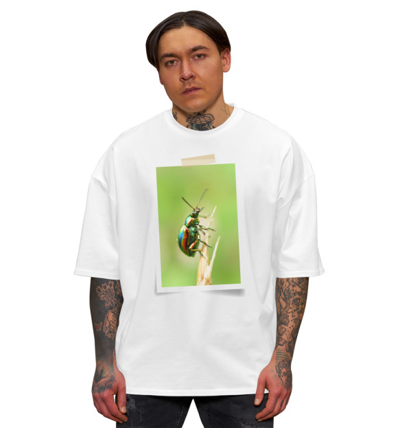 Мужская футболка оверсайз с изображением Букашка цвета Белый