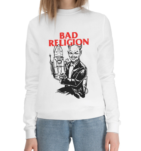 Женский хлопковый свитшот с изображением Bad Religion цвета Белый
