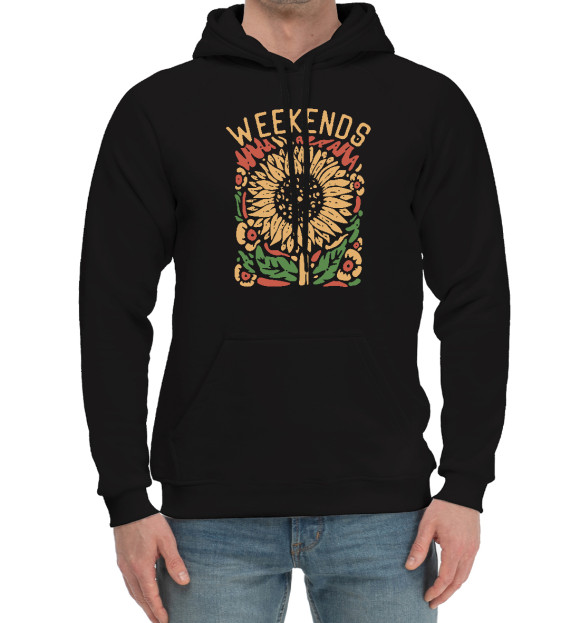 Мужской хлопковый худи с изображением Выходные цвета Черный