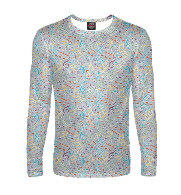 Мужской лонгслив с изображением Музыкальные ноты цвета Белый