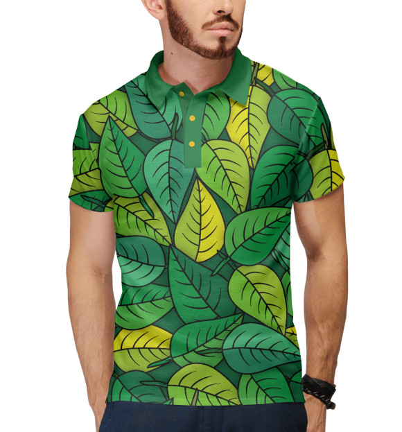 Мужское поло с изображением Листочки цвета Белый