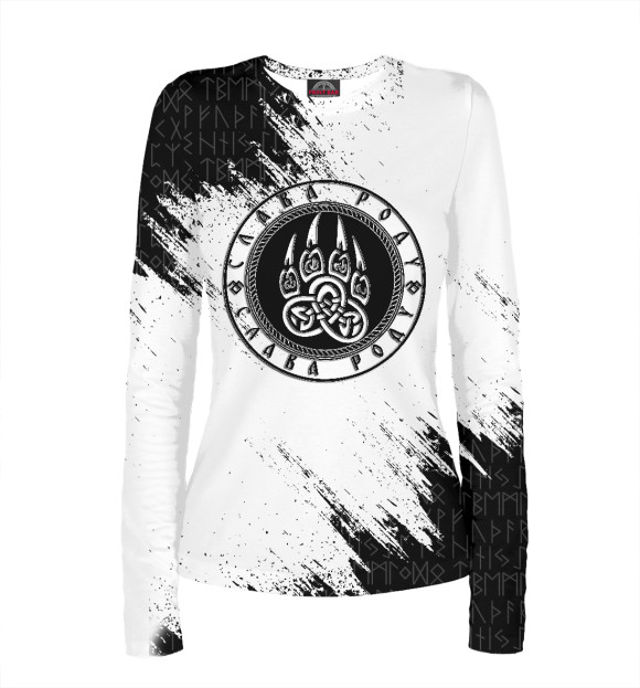 Женский лонгслив с изображением Оберег Печать Велеса цвета Белый