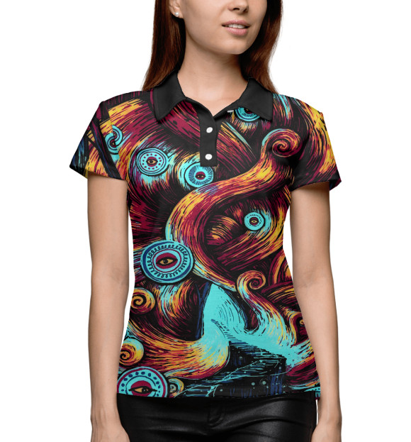 Женское поло с изображением Глаза в лесу цвета Белый