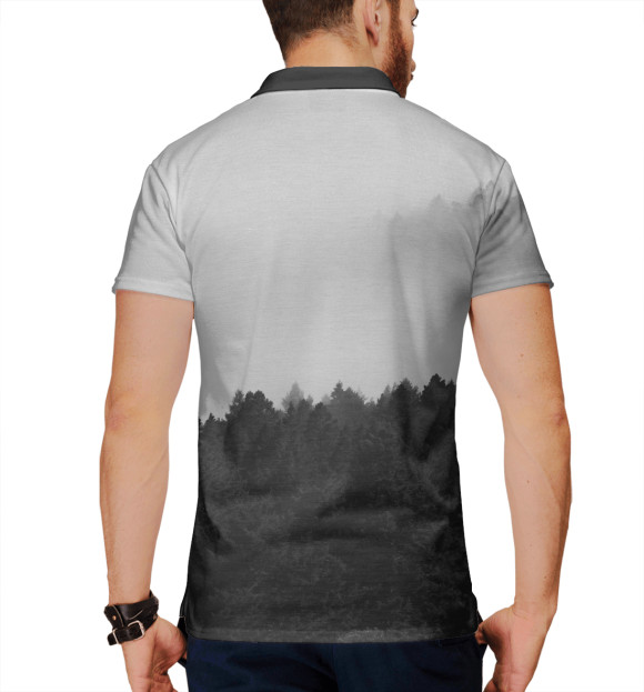 Мужское поло с изображением Туманный лес цвета Белый