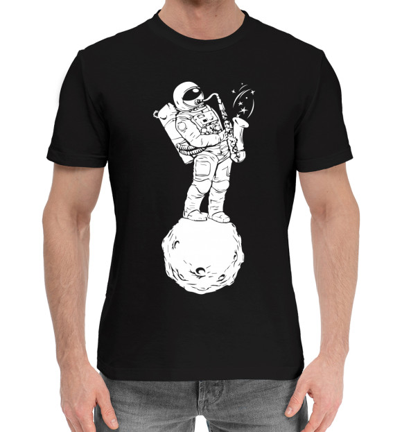 Мужская хлопковая футболка с изображением Space music цвета Черный